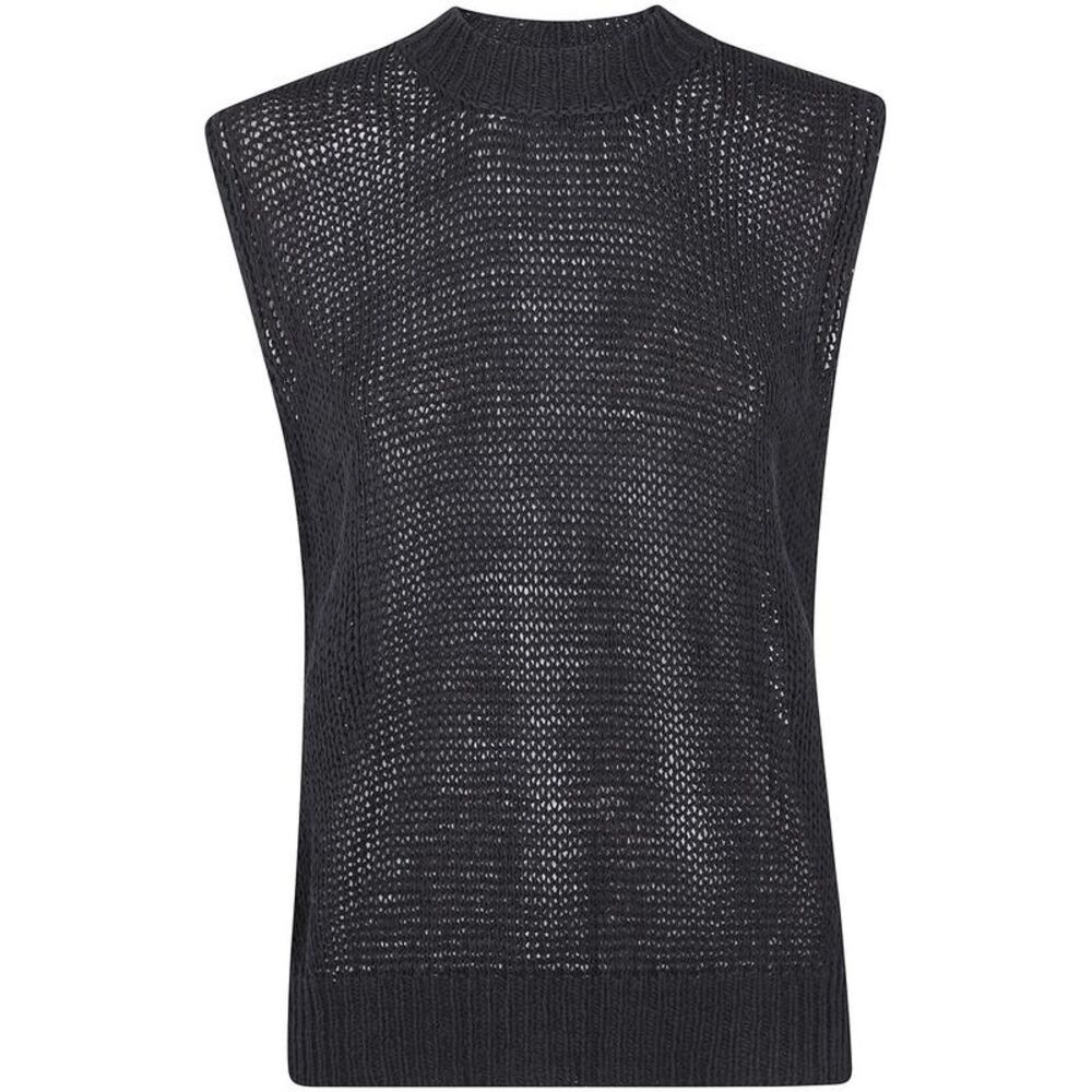 NUUR Women's Open Knit Mock Neck Sleeveless Sweater Vest Women BLACK Vests